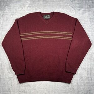 Abercrombie & Fitch Sweater Mens XL Burgundy Striped Vintage Y2K Lambswool Knit